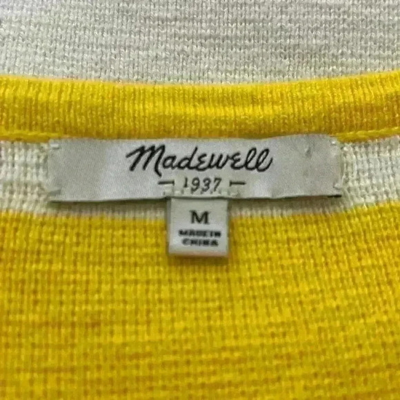 Madewell Oversized Wool Blend Boxy Knit Sweater Yellow white Stripe Size Medium - Picture 7 of 11